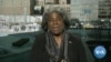 FILE - In this image taken from video, U.S. Ambassador to the United Nations Linda Thomas-Greenfield speaks with VOA on April 3, 2023, at U.N. headquarters in New York. She will go to the Chad-Sudan border next week to meet with refugees from the war in Sudan.