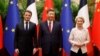 China's President Xi Jinping, his French counterpart Emmanuel Macron and European Commission President Ursula von de Leyen meet in Beijing, Apr. 6, 2023. (Photo by Ludovic Marin/ Pool / AFP)