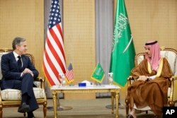 U.S. Secretary of State Antony Blinken meets with Saudi Arabia's Foreign Minister Prince Faisal bin Farhan, in Riyadh, Saudi Arabia, Wednesday, June 7, 2023.