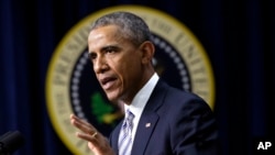 President Barack Obama speaks at the White House Summit on Countering Violent Extremism Feb. 18, 2015 in the Eisenhower Executive Office Building in Washington.