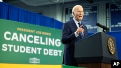 FILE - U.S. President Joe Biden speaks about student loan debt on April 8, 2024, in Madison, Wisconsin. A federal appeals court on July 18, 2024, blocked the implementation of the Biden administration's student debt relief plan.