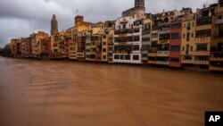 The swollen river Onyar is shown during a storm in Girona, Spain, on Jan. 23, 2020. 