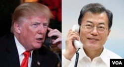 Por segunda vez en una semana, el presidente de EE.UU. Donald Trump (izq.) habló por teléfono el miércoles 10 de enero con su homólogo de Corea del Sur, presidente Moon Jae-in.