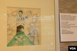 日本畫家井早智代繪畫自焚藏人的作品。(美國之音湯惠芸)