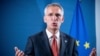 FILE - Jens Stoltenberg, NATO Secretary-General, speaks at a press statement in Berlin, Germany, Aug. 26, 2020. 