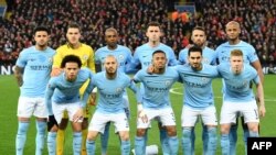 L'équipe de Manchester City avant le match de Ligue des Champions contre Liverpool, le 4 avril 2018