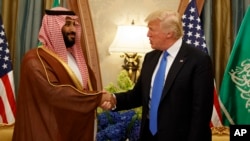 沙特阿拉伯王儲穆罕默德·本·薩勒曼（Mohammed bin Salman）在利雅德會晤到訪的美國總統特朗普。 （2017年5月20日）