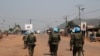 Peacekeepers from the United Nations patrol the streets a few hours after the attacks in Begoua, a northern district of Bangui, Central Africa Republic, Jan. 13, 2021. 