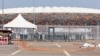 Barriers on the ground at the scene of the stampede are seen at the entrance of Olembe stadium in Yaounde, Jan. 25, 2022. Eight people were killed and many more injured in a crush outside a Cameroonian football stadium, Jan. 24, 2022, before an Africa Cup